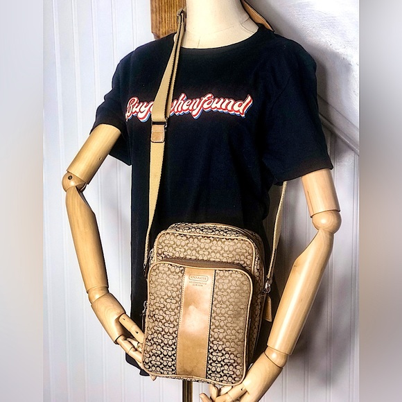 COACH Micro CC Monogram Canvas & Suede Compact Crossbody Shoulder Bag UNISEX - Picture 3 of 15